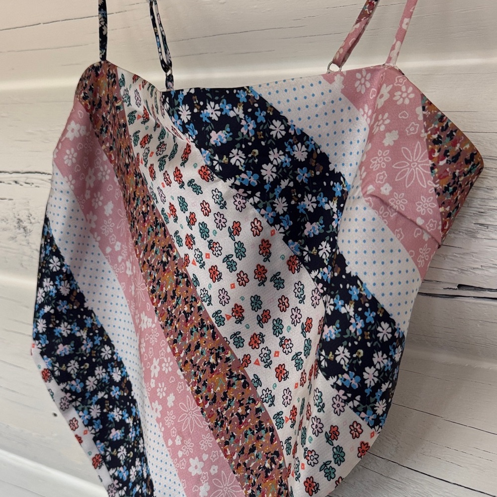 Princess Polly Floral Striped Camisole in Pink, Blue, and White